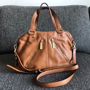 Michael Kors brown leather satchel with pockets